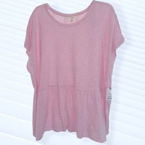 NWT Terra&Sky Sz2X  Pink/White Stripes  Peplum Top